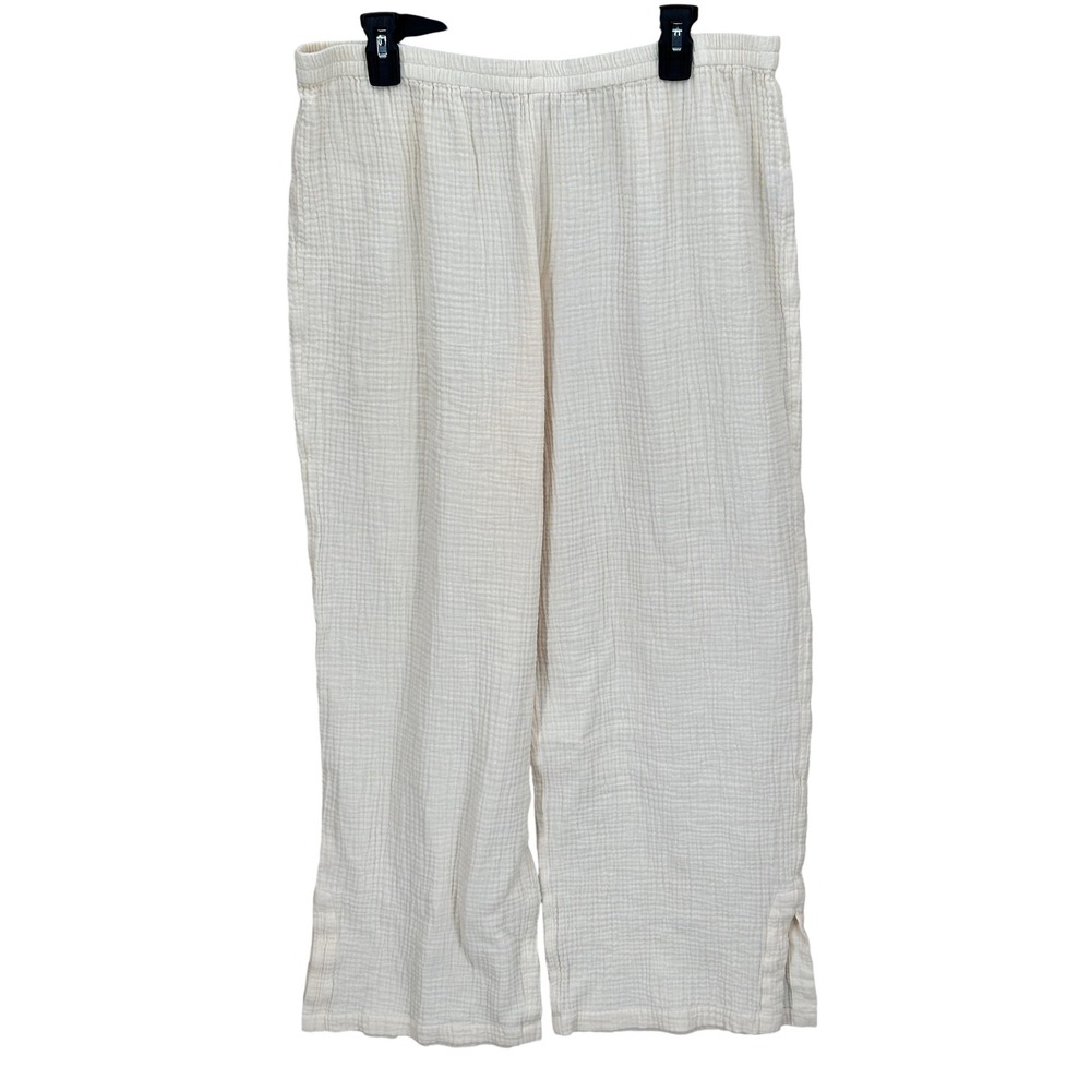 Soft Surroundings Pants Womens XL Cream 100% Cotton Gauzy Pull On Wide Leg Beach